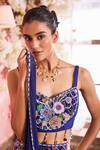 Shop_Krisha sunny Ramani_Blue Crepe Embroidered Sequin Sweetheart Floral Print And Skirt Set _Online_at_Aza_Fashions