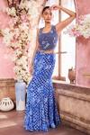 Shop_Krisha sunny Ramani_Blue Crepe Embroidered Sequin U-neck Floral Print Fish Cut Skirt With Blouse _Online_at_Aza_Fashions