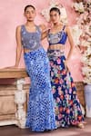 Krisha sunny Ramani_Blue Crepe Embroidered Sequin U-neck Floral Print Fish Cut Skirt With Blouse _at_Aza_Fashions