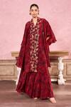 Buy_Krisha sunny Ramani_Maroon Crepe Embroidered Stone V-neck Geometric Kurta With Sharara _at_Aza_Fashions