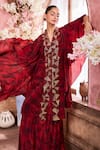 Buy_Krisha sunny Ramani_Maroon Crepe Embroidered Stone V-neck Geometric Kurta With Sharara _Online_at_Aza_Fashions