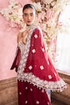 Shop_Krisha sunny Ramani_Maroon Chinon Embroidered Sequin V-neck Geomatric Pattern Cape With Sharara Set _Online_at_Aza_Fashions