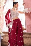 Krisha sunny Ramani_Maroon Chinon Embroidered Sequin V-neck Geomatric Pattern Cape With Sharara Set _at_Aza_Fashions