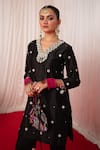 Buy_Chrkha_Black Chanderi Silk Hand Embroidered Mirror Paisley Short Kurta With Pant _Online_at_Aza_Fashions