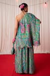 Shop_Chrkha_Green Chanderi Silk Hand Embroidered Paisley Floral Print Kurta With Sharara _at_Aza_Fashions