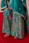 Buy_Chrkha_Green Chanderi Silk Hand Embroidered Mirror Scalloped V Kurta Sharara Set _Online_at_Aza_Fashions