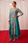 Shop_Chrkha_Green Chanderi Silk Hand Embroidered Mirror Square Kurta Pant Set _Online_at_Aza_Fashions