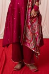 Chrkha_Maroon Cotton Satin Print Mirror Paisley Embroidered A-line Kurta And Pant Set _Online_at_Aza_Fashions