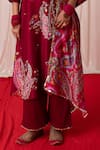 Chrkha_Maroon Cotton Satin Print Chanderi Silk Paisley Embroidered Kurta And Pant Set _Online_at_Aza_Fashions