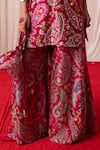 Chrkha_Maroon Chanderi Silk Print Sequins V-neck Paisley Straight Kurta And Sharara Set _Online_at_Aza_Fashions