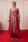 Buy_Chrkha_Maroon Cotton Satin Print Paisley Embroidered A-line Panelled Kurta And Pant Set _at_Aza_Fashions