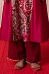 Buy_Chrkha_Maroon Cotton Satin Print Paisley Embroidered A-line Panelled Kurta And Pant Set _Online_at_Aza_Fashions