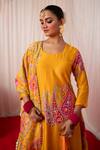 Shop_Chrkha_Yellow Cotton Satin Chanderi Silk Paisley Motif Embroidered Kurta And Pant Set _Online_at_Aza_Fashions