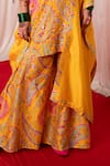 Buy_Chrkha_Yellow Chanderi Silk Print Paisley Embroidered Straight Kurta And Sharara Set _Online_at_Aza_Fashions