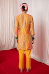 Shop_Chrkha_Yellow Cotton Satin Print Mirror Paisley Motif Embroidered Short Kurta With Pant _at_Aza_Fashions