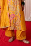 Buy_Chrkha_Yellow Cotton Satin Paisley Motif Embroidered A-line Panelled Kurta And Pant Set _Online_at_Aza_Fashions