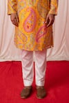 Chrkha_Yellow Chanderi Silk Printed Floral Paisley Kurta With Pant _Online_at_Aza_Fashions