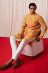 Chrkha_Yellow Chanderi Silk Printed Floral Paisley Kurta With Pant _at_Aza_Fashions