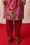 Buy_Chrkha_Maroon Chanderi Silk Printed Floral Paisley Kurta With Pant _Online_at_Aza_Fashions