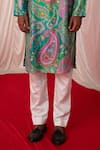 Chrkha_Green Chanderi Silk Printed Paisley Jaal Kurta With Pant _Online_at_Aza_Fashions