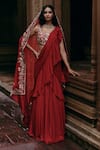 Buy_Paulmi and Harsh_Red Saree Chiffon Banglori Embroidery Sequins Pre-draped Ruffle With Blouse _at_Aza_Fashions