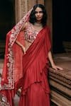 Buy_Paulmi and Harsh_Red Saree Chiffon Banglori Embroidery Sequins Pre-draped Ruffle With Blouse _Online_at_Aza_Fashions