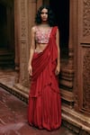 Paulmi and Harsh_Red Saree Chiffon Banglori Embroidery Sequins Pre-draped Ruffle With Blouse _at_Aza_Fashions