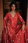 Paulmi and Harsh_Red Anarkali Modal Silk Embroidery Floral Motif V Neck Hand With Pant _Online_at_Aza_Fashions