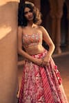 Paulmi and Harsh_Pink Corset And Lehenga Chiniya Embroidery Floral Print Contrast Panelled Set _at_Aza_Fashions