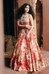 Buy_Paulmi and Harsh_Red Lehenga And Blouse Chiniya Embroidery Sequins Floral Blossom Print Set _at_Aza_Fashions