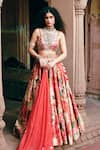 Buy_Paulmi and Harsh_Red Lehenga And Blouse Chiniya Embroidery Sequins Floral Blossom Print Set 