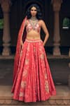 Buy_Paulmi and Harsh_Red Lehenga And Blouse Chiniya Silk Embroidery Abstract Floral Print Set _at_Aza_Fashions