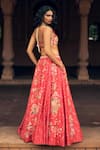 Shop_Paulmi and Harsh_Red Lehenga And Blouse Chiniya Silk Embroidery Abstract Floral Print Set _at_Aza_Fashions