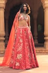 Paulmi and Harsh_Red Lehenga And Blouse Chiniya Silk Embroidery Abstract Floral Print Set _Online_at_Aza_Fashions