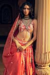 Paulmi and Harsh_Red Lehenga And Blouse Chiniya Silk Embroidery Abstract Floral Print Set _at_Aza_Fashions