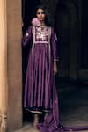 Buy_Paulmi and Harsh_Purple Modal Silk Embroidery Floral Round Neck Hand Anarkali With Pant _at_Aza_Fashions