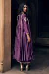 Shop_Paulmi and Harsh_Purple Modal Silk Embroidery Floral Round Neck Hand Anarkali With Pant _at_Aza_Fashions