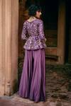 Shop_Paulmi and Harsh_Purple Tunic And Palazzo Chiniya Silk Embroidery Vintage Floral V Neck With _at_Aza_Fashions