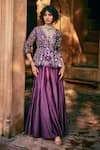 Paulmi and Harsh_Purple Tunic And Palazzo Chiniya Silk Embroidery Vintage Floral V Neck With _Online_at_Aza_Fashions