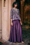 Shop_Paulmi and Harsh_Purple Tunic And Palazzo Chiniya Silk Embroidery Vintage Floral V Neck With _Online_at_Aza_Fashions