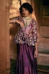 Paulmi and Harsh_Purple Tunic And Palazzo Chiniya Silk Embroidery Vintage Floral V Neck With _at_Aza_Fashions