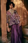 Buy_Paulmi and Harsh_Purple Tunic And Palazzo Chiniya Silk Embroidery Vintage Floral V Neck With 