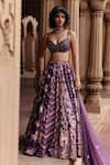 Buy_Paulmi and Harsh_Purple Lehenga And Blouse Chiniya Silk Embroidery Floral Sequin Panelled Set _at_Aza_Fashions