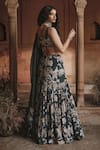 Shop_Paulmi and Harsh_Black Lehenga  Crepe Floral And Birds Hand Embroidered Fish Cut Set _at_Aza_Fashions