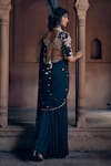 Paulmi and Harsh_Black Blouse  Crepe Print Sequins V Hand Embroidered Pre-draped Saree And Set _Online_at_Aza_Fashions