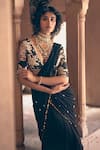 Shop_Paulmi and Harsh_Black Blouse  Crepe Print Sequins V Hand Embroidered Pre-draped Saree And Set _Online_at_Aza_Fashions