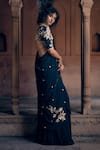 Paulmi and Harsh_Black Blouse  Crepe Print Sequins V Hand Embroidered Pre-draped Saree And Set _at_Aza_Fashions