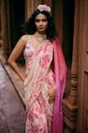 Buy_Paulmi and Harsh_Ivory Saree Georgette Printed Abstract Floral Plunge V Pre-draped With Blouse _Online_at_Aza_Fashions