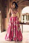 Buy_Paulmi and Harsh_Pink Chiniya Silk Embroidery Zardozi Plunge V Floral Bridal Lehenga Blouse Set _at_Aza_Fashions