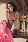 Paulmi and Harsh_Pink Chiniya Silk Embroidery Zardozi Plunge V Floral Bridal Lehenga Blouse Set _Online_at_Aza_Fashions